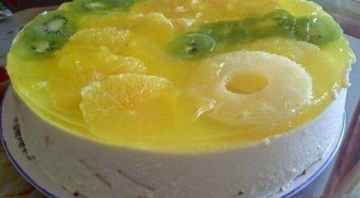 Холодный твороженый торт с ананасами